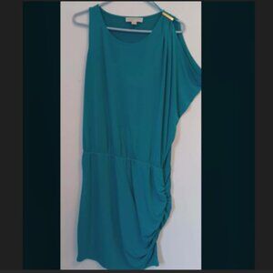 Calvin Klein Ruched Turquoise Dress, Asymmetrical Color: Blue LAGOON Size 10